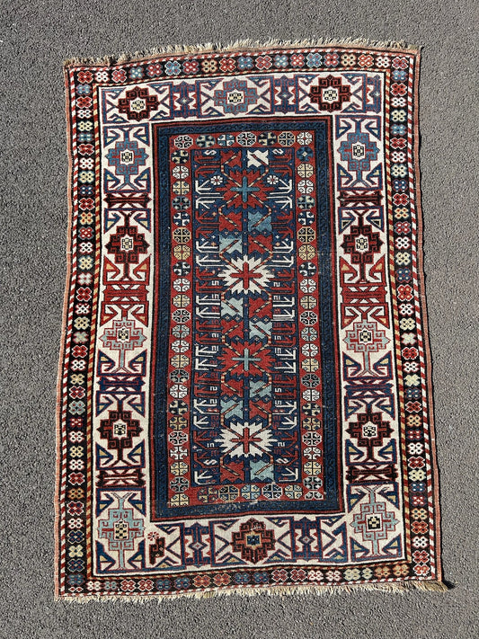 Antique Caucasian Kuba Shirvan Afshan Rug Hand Knotted Wool Blue 19thC 150x100cm1