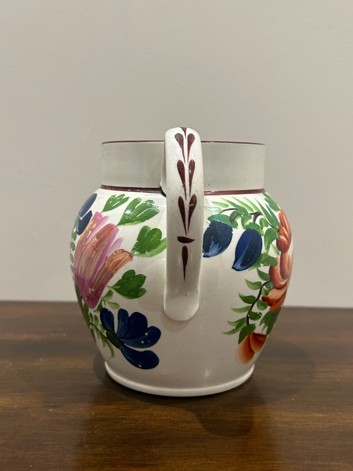 Georgian Pearlware Jug Hand Painted Enamel Orange Roses c.18203