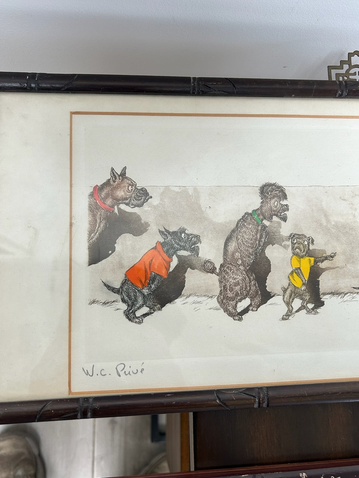 Pair Boris O'Klein Dirty Dogs of Paris Comic Drypoint Etchings Signed Framed5