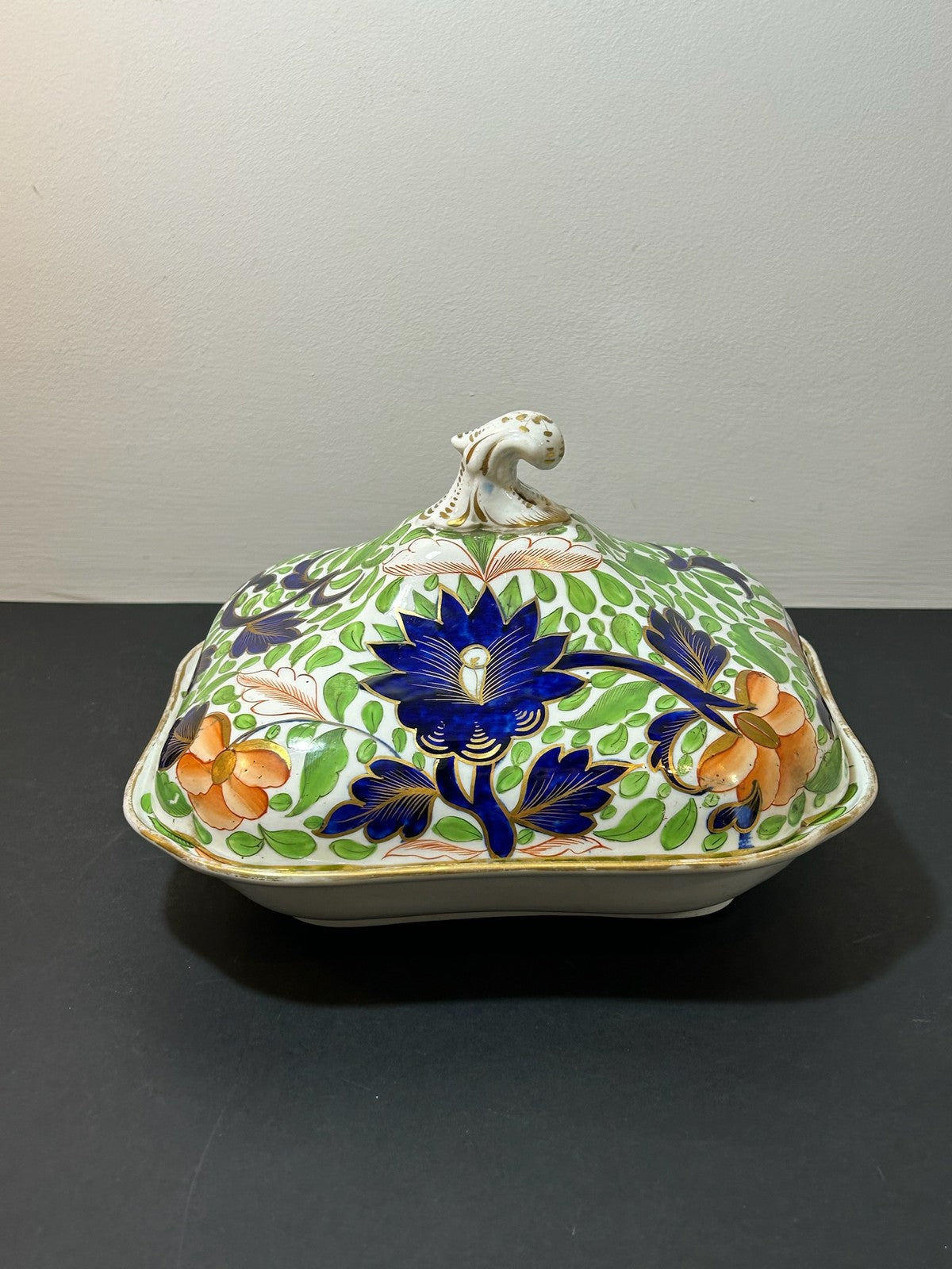 Antique Regency Ironstone Covered Vegetable Tureen Stand Lion Finial Imari c18201