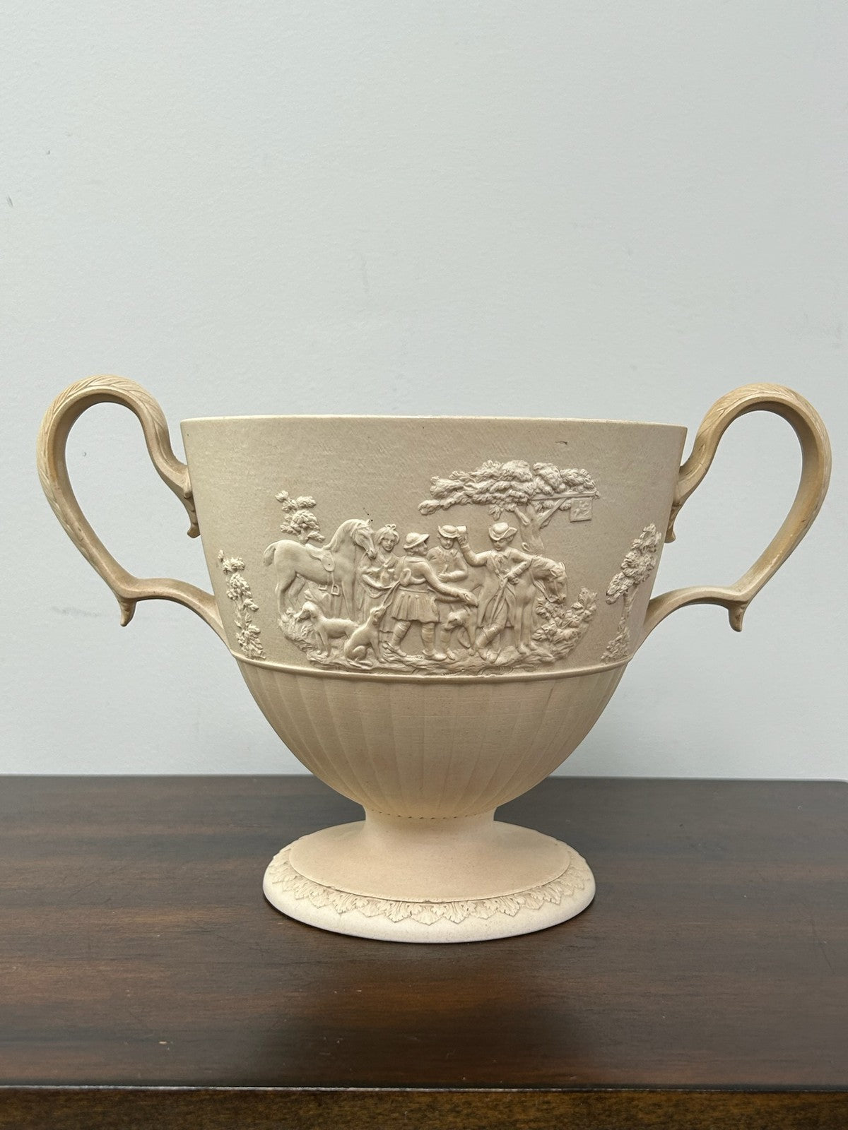 Turner Stoneware Loving Cup 17cm Sporting Relief Two Handle Georgian Antique2