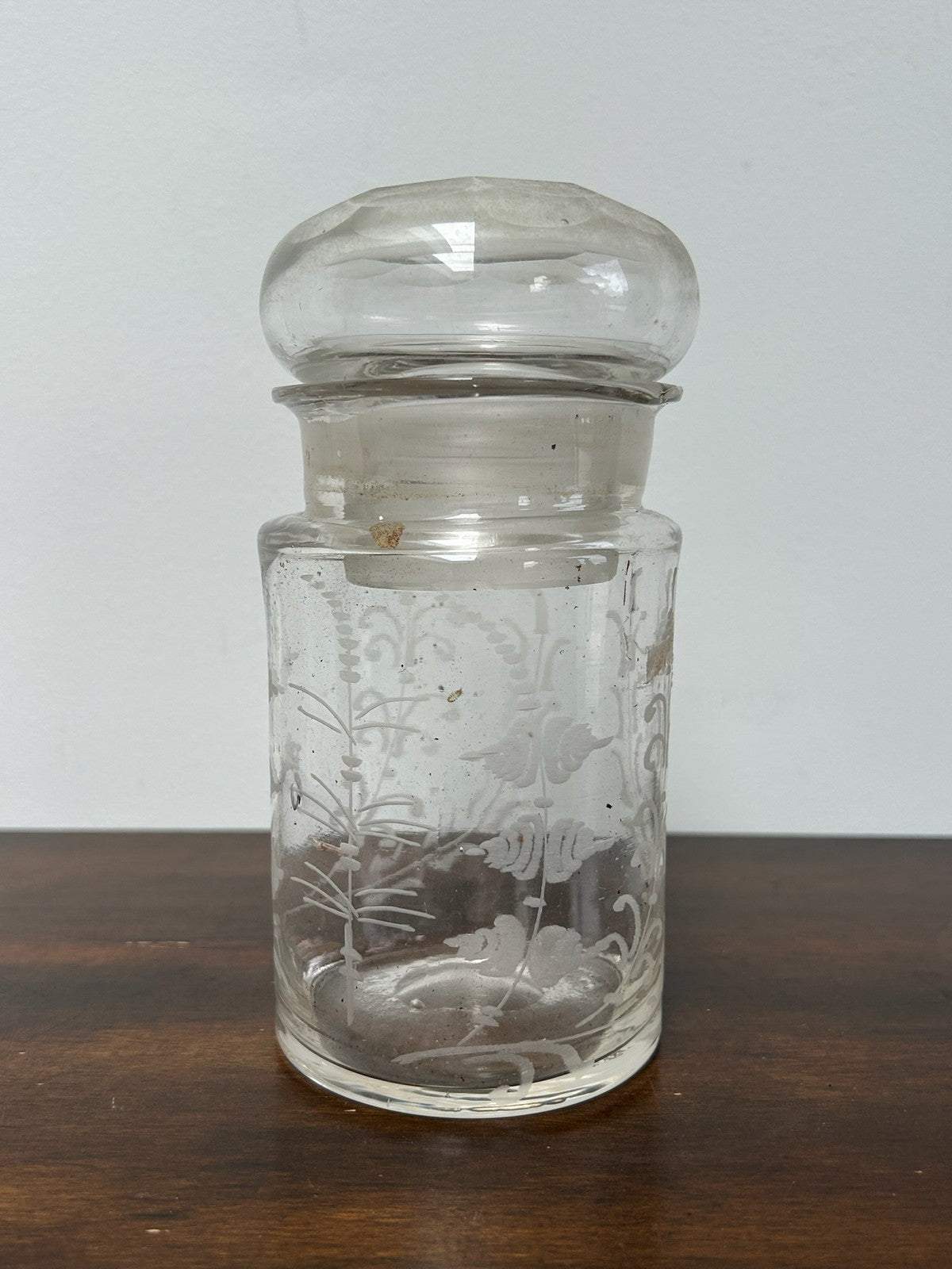 Antique Cut Glass Dressing Jar with Silver Collar & Glass Cover 14cm4
