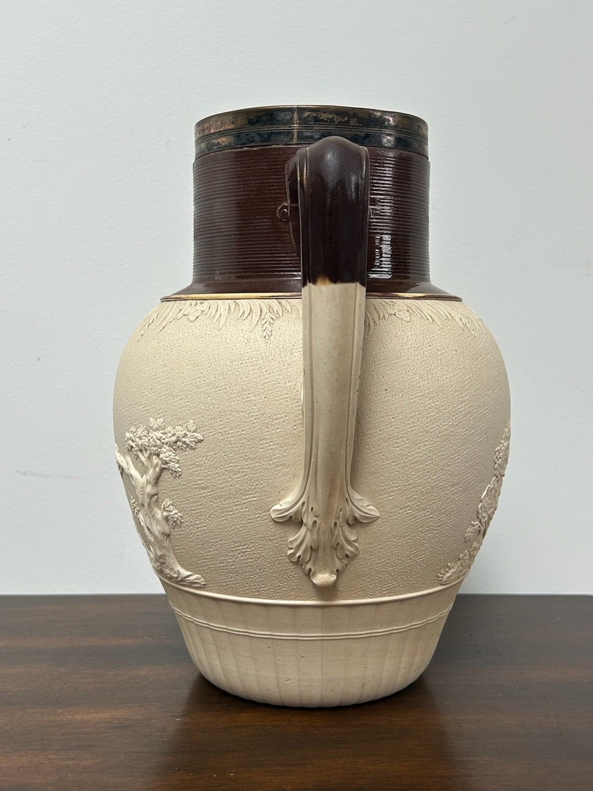 Large Turner Stoneware Jug 27cm Bacchanalian Figural Relief Georgian c18005