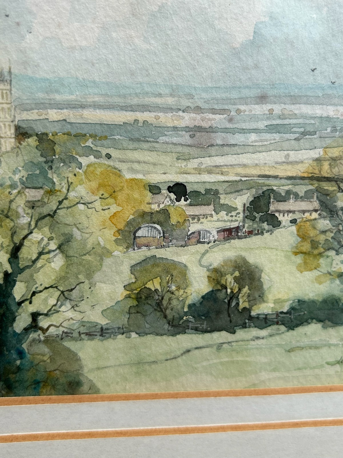 John Davis Watercolour Painting Cathedral Countryside Scene Framed Signed4