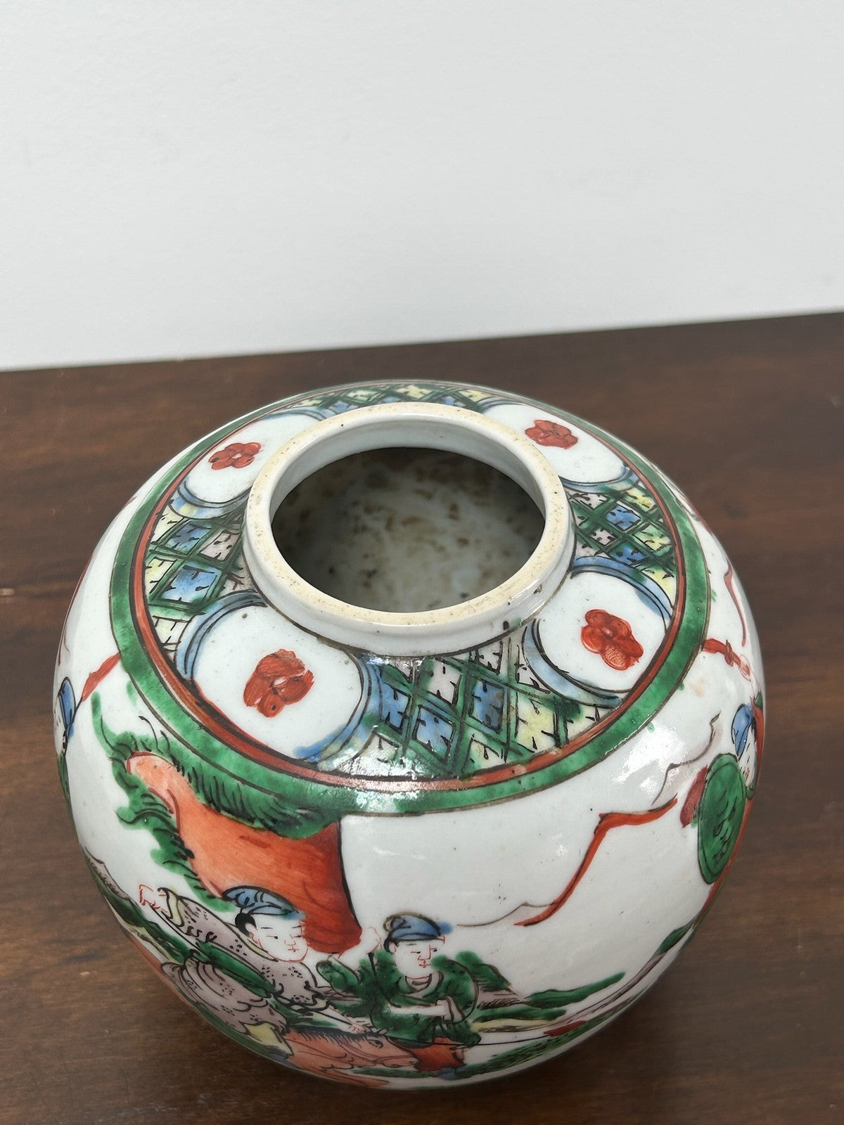 Antique Chinese Famille Verte Wucai Warrior Jar Kangxi Mark Late Qing Republic6