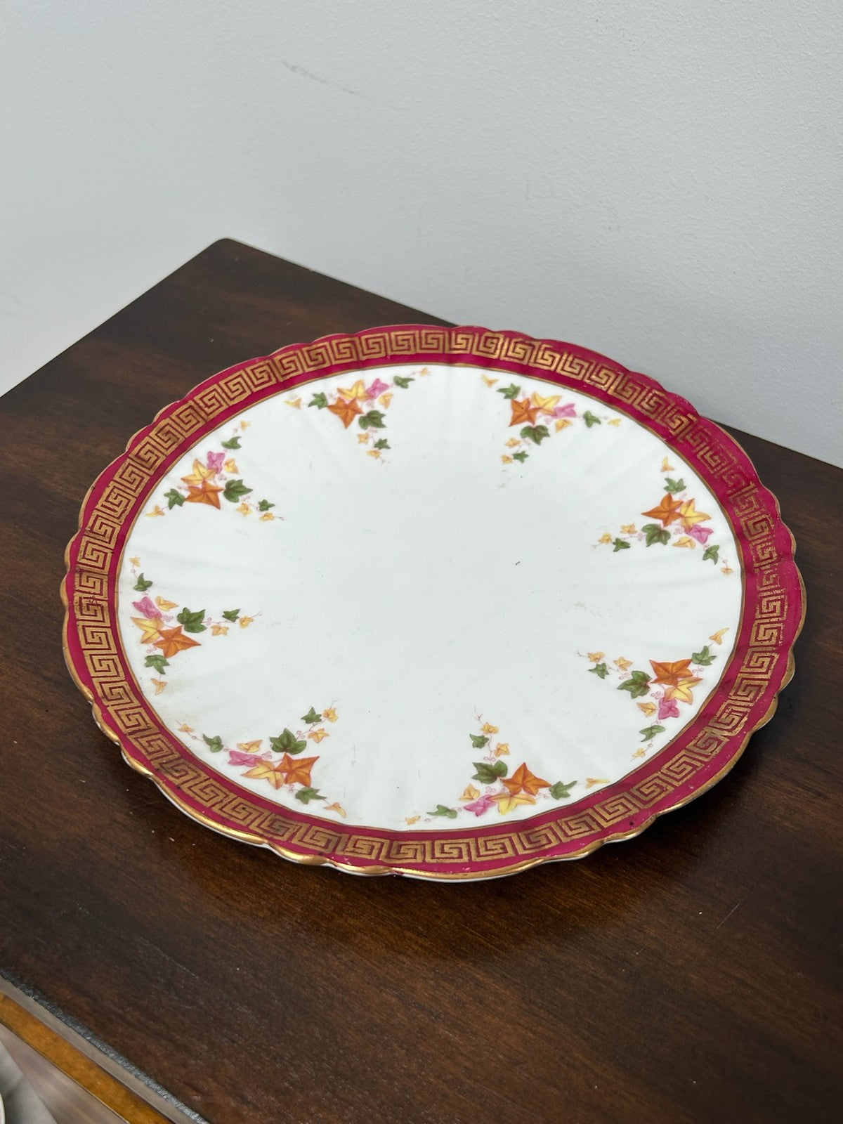 Victorian Porcelain Plate Red Border Gilt Greek Key Floral Sprigs Rd 18861