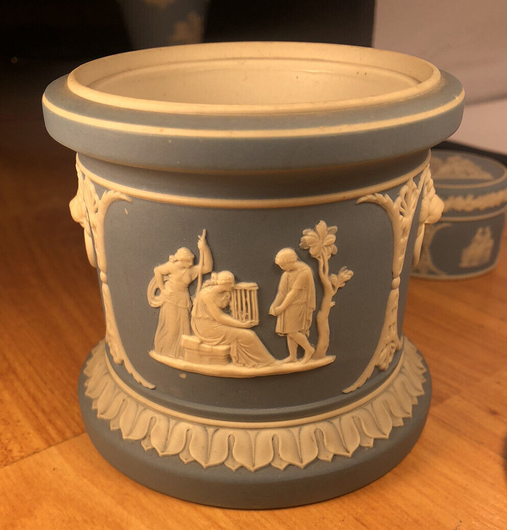 Wedgwood light blue tobacco jar early 19th century jasperware