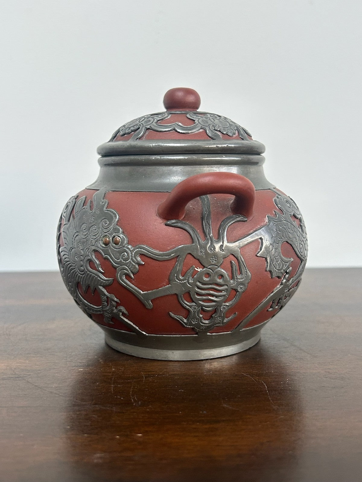Chinese Yixing Zisha Stoneware & Pewter Mounted Vessel 11cm1
