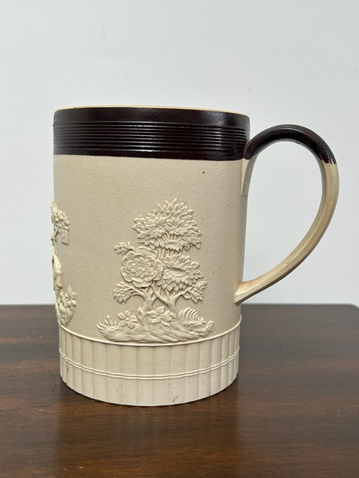 Antique Turner Stoneware Mug 16cm Sprigged Sporting Relief Georgian Drab2