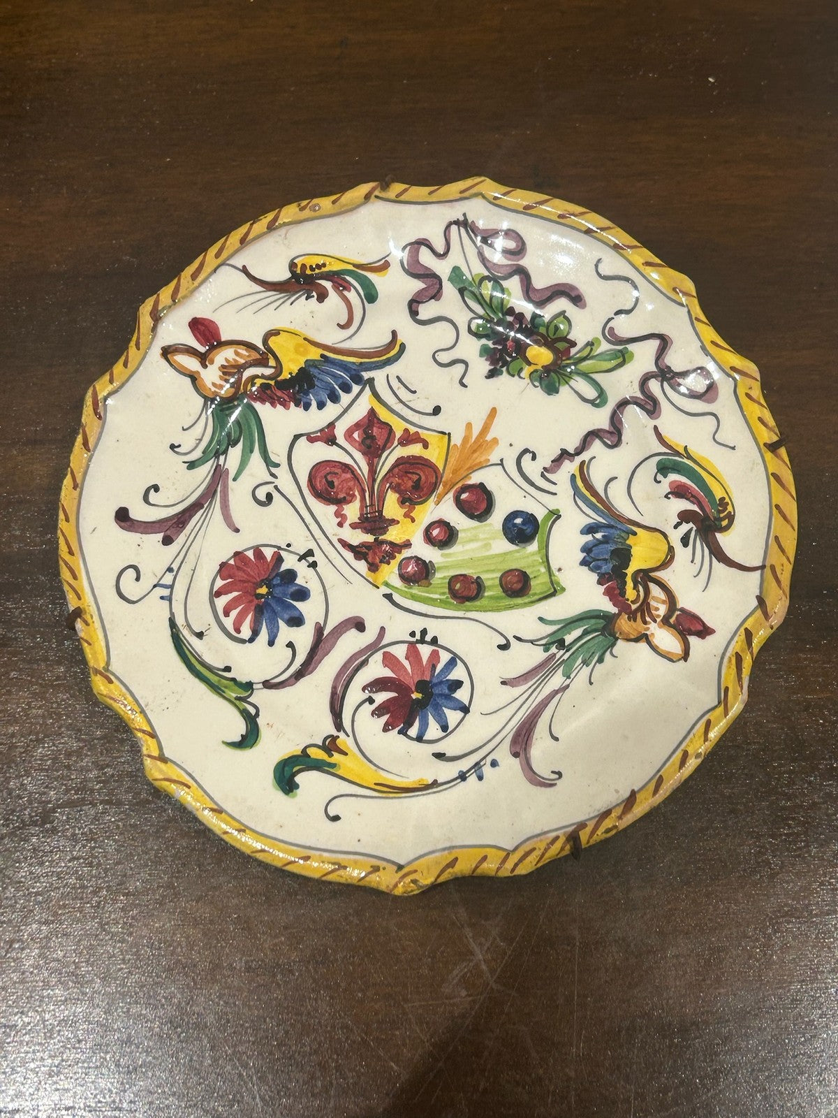 Set 4 Italian Maiolica Wall Plates Hand Painted Lemons Fruit Ornate6
