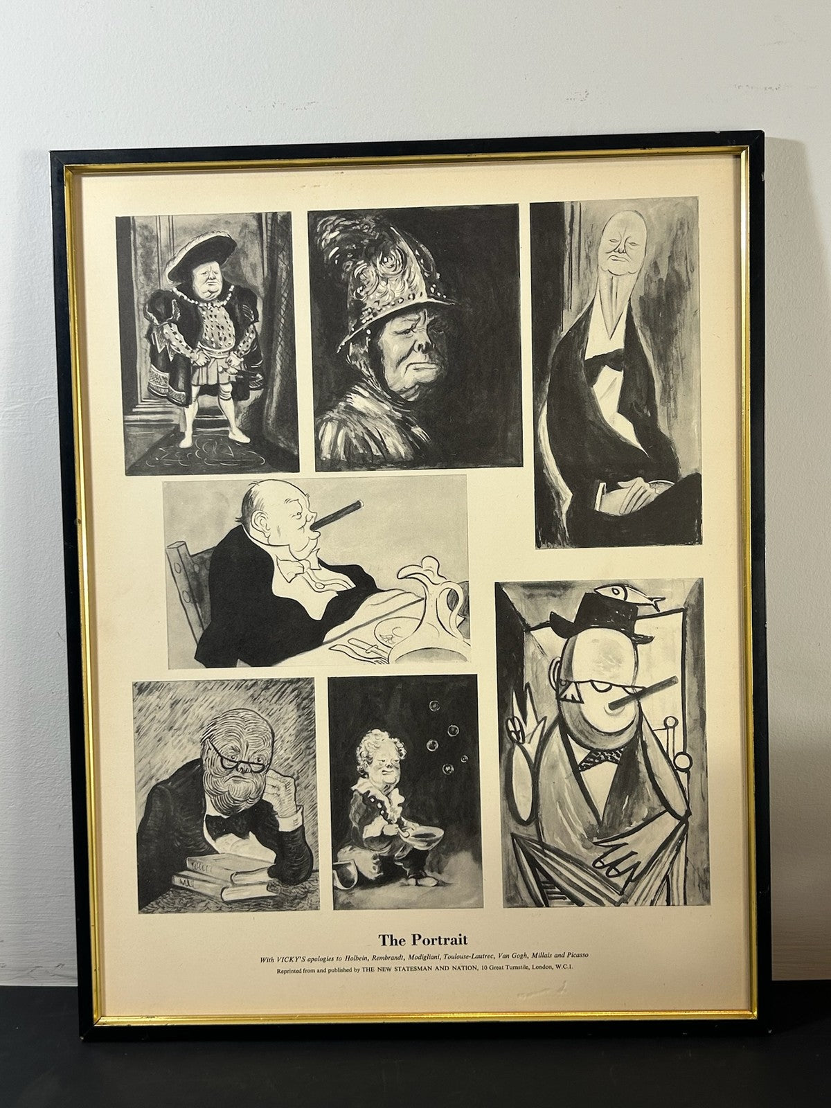 The Portrait Vintage Printed Caricature Page Framed Mid Century1