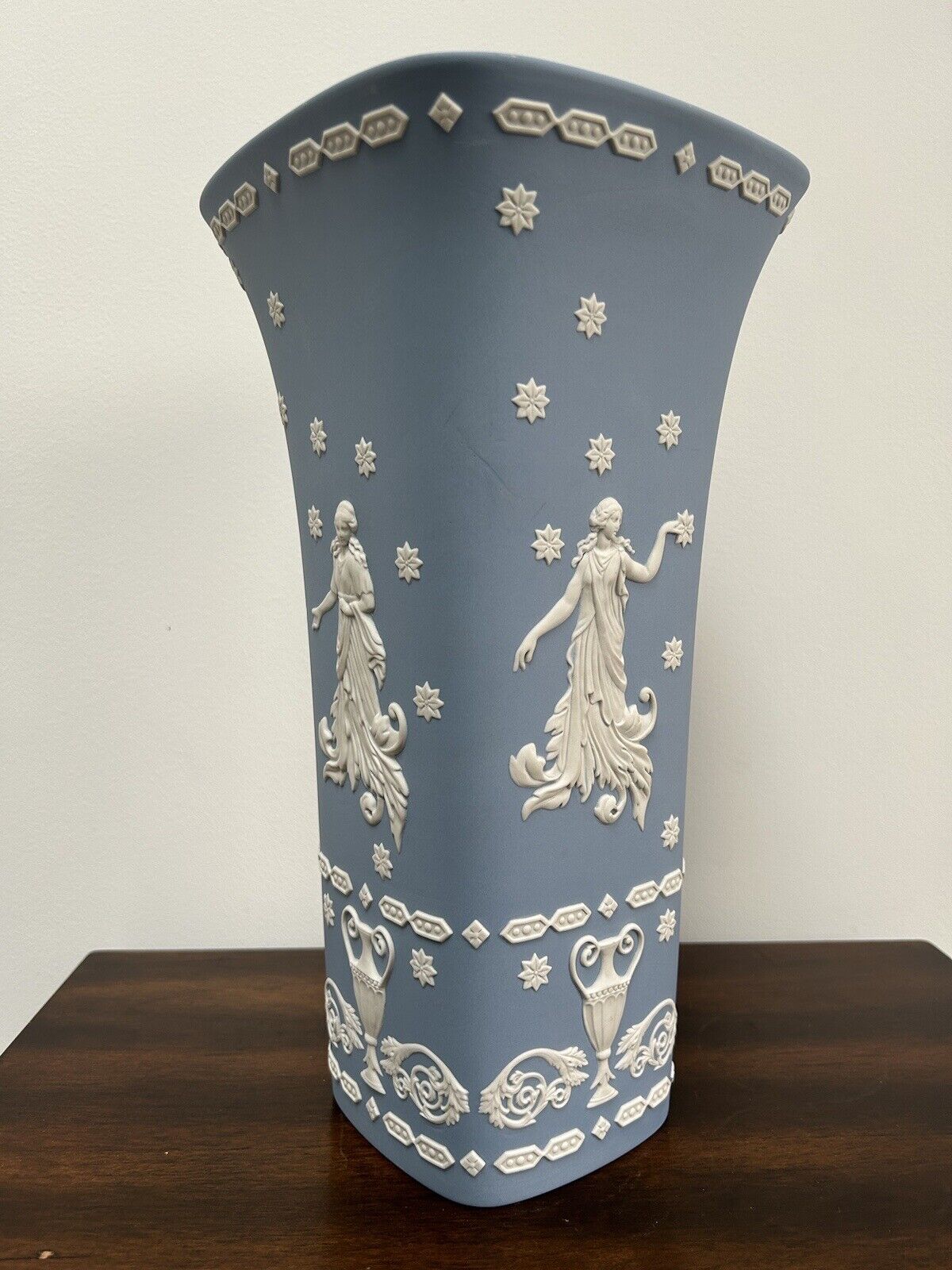 Wedgwood Jasperware 12” Vase Dancing Hours RARE Jasperware Trumpet Vase