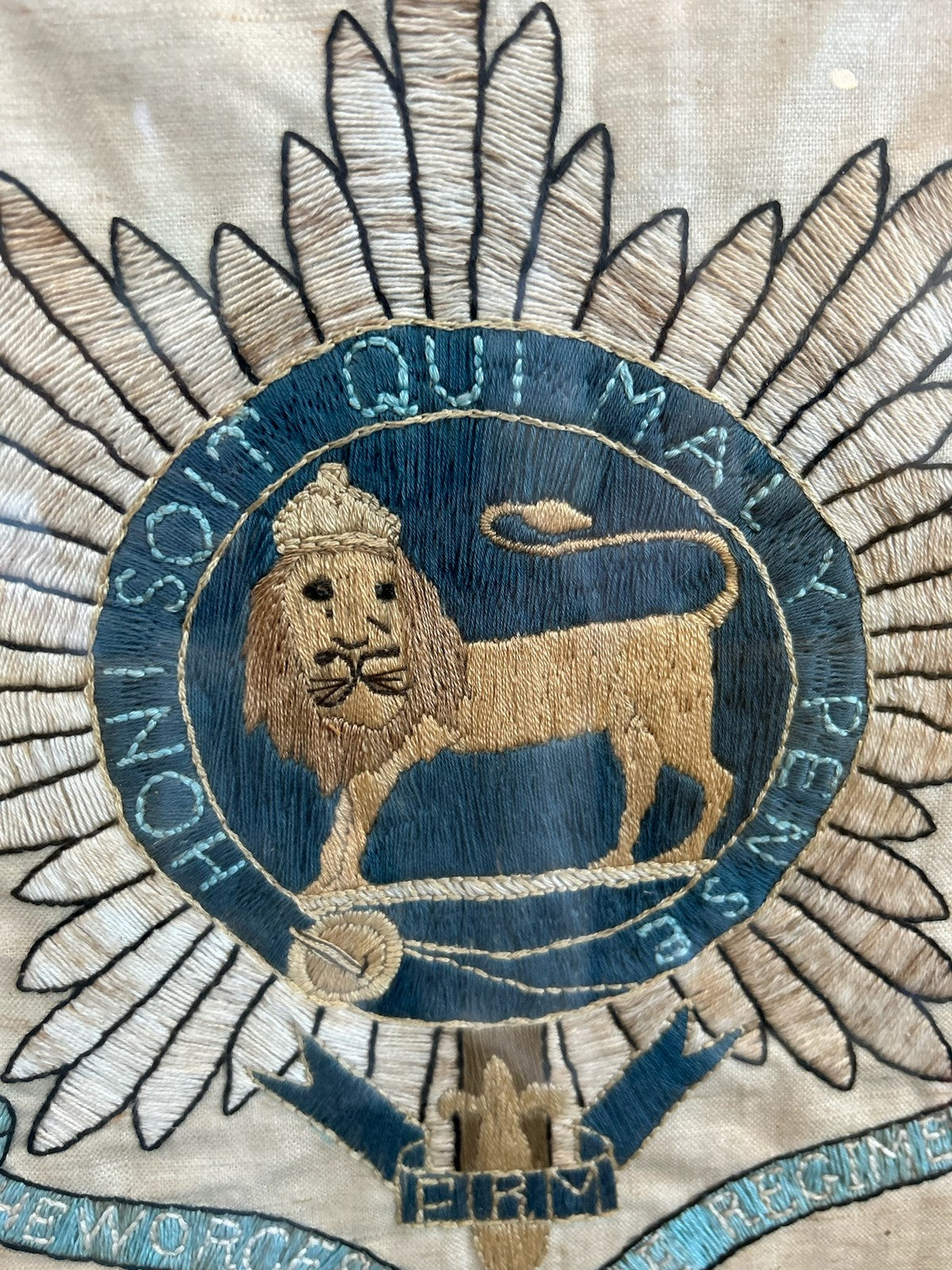 Antique Framed Embroidered Silk Regimental Badge Paschal Lamb5