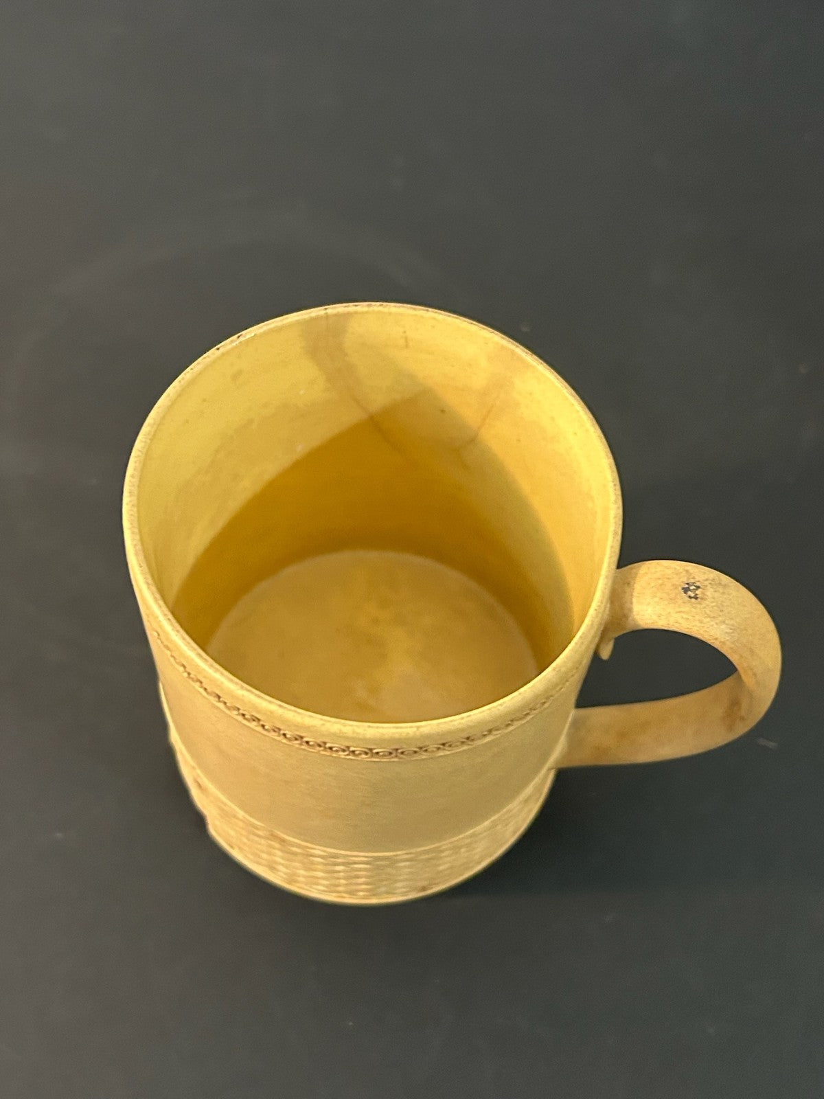 Antique English Caneware Cup c1800 1820 Engine Turned Basketweave 8cm A/F3