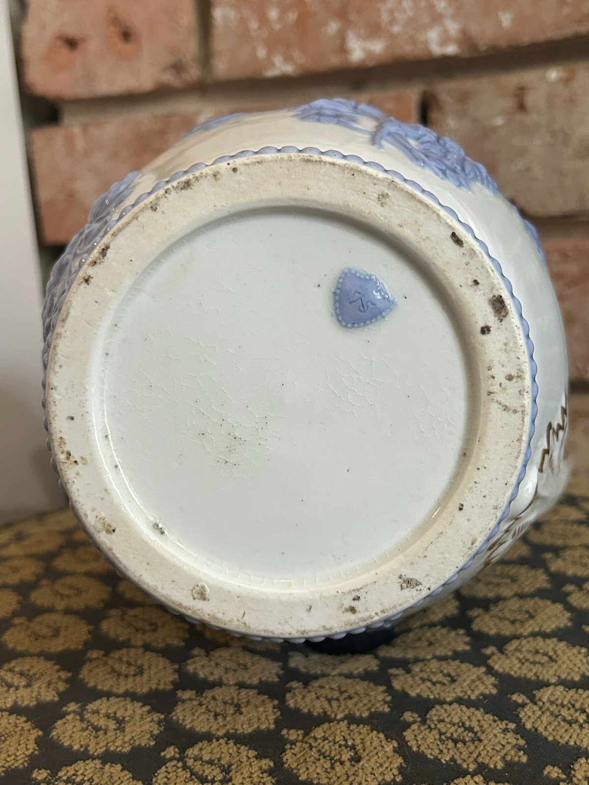 Antique Relief Moulded Jug Blue Sprigged Flowers Grapes Gilt Rim Victorian23