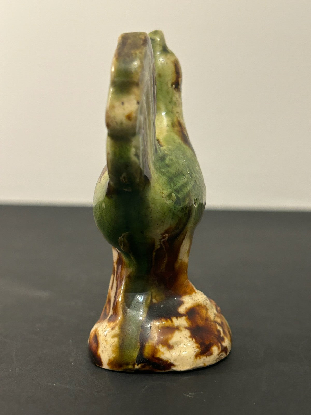 Whieldon Type Creamware Cockerel Bird Figure Green Brown Glazes Pedestal 10cm7