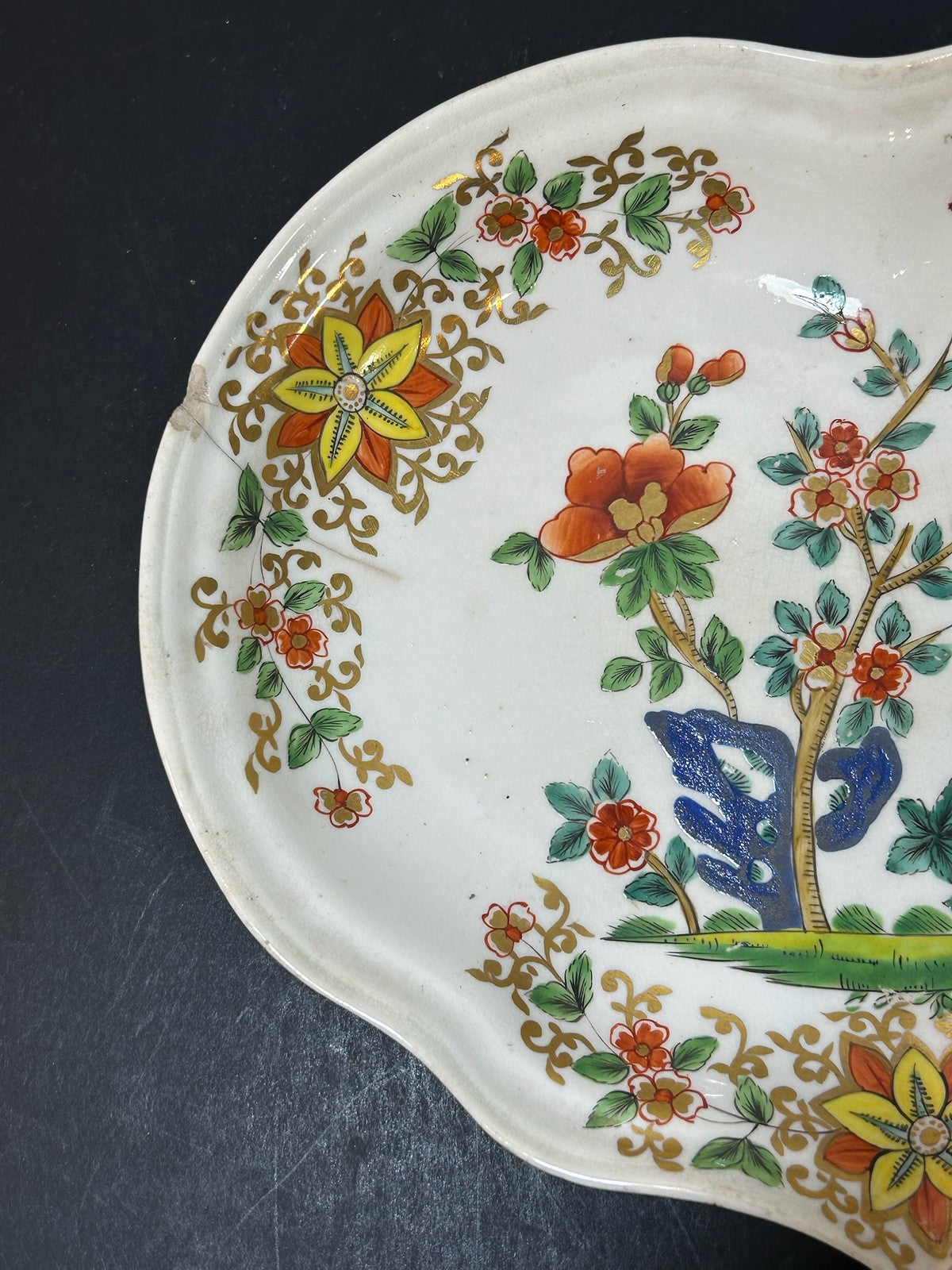 Antique Derby Porcelain Heart Shaped Dessert Dish Painted Flowers Red Mark AF1