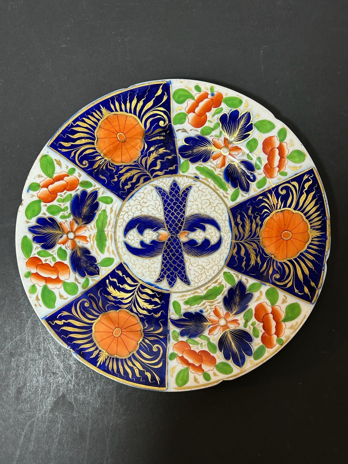 Antique English Porcelain Imari Plate Old Japan Pattern Cobalt Gilt 21cm0