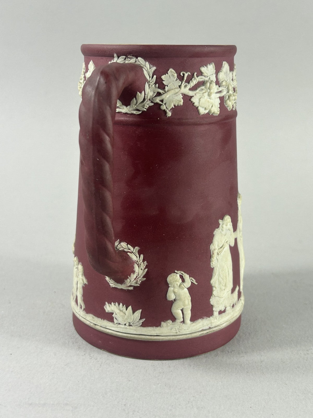 Antique Crimson Wedgwood Jasperware Classical Relief Pitcher 14cm