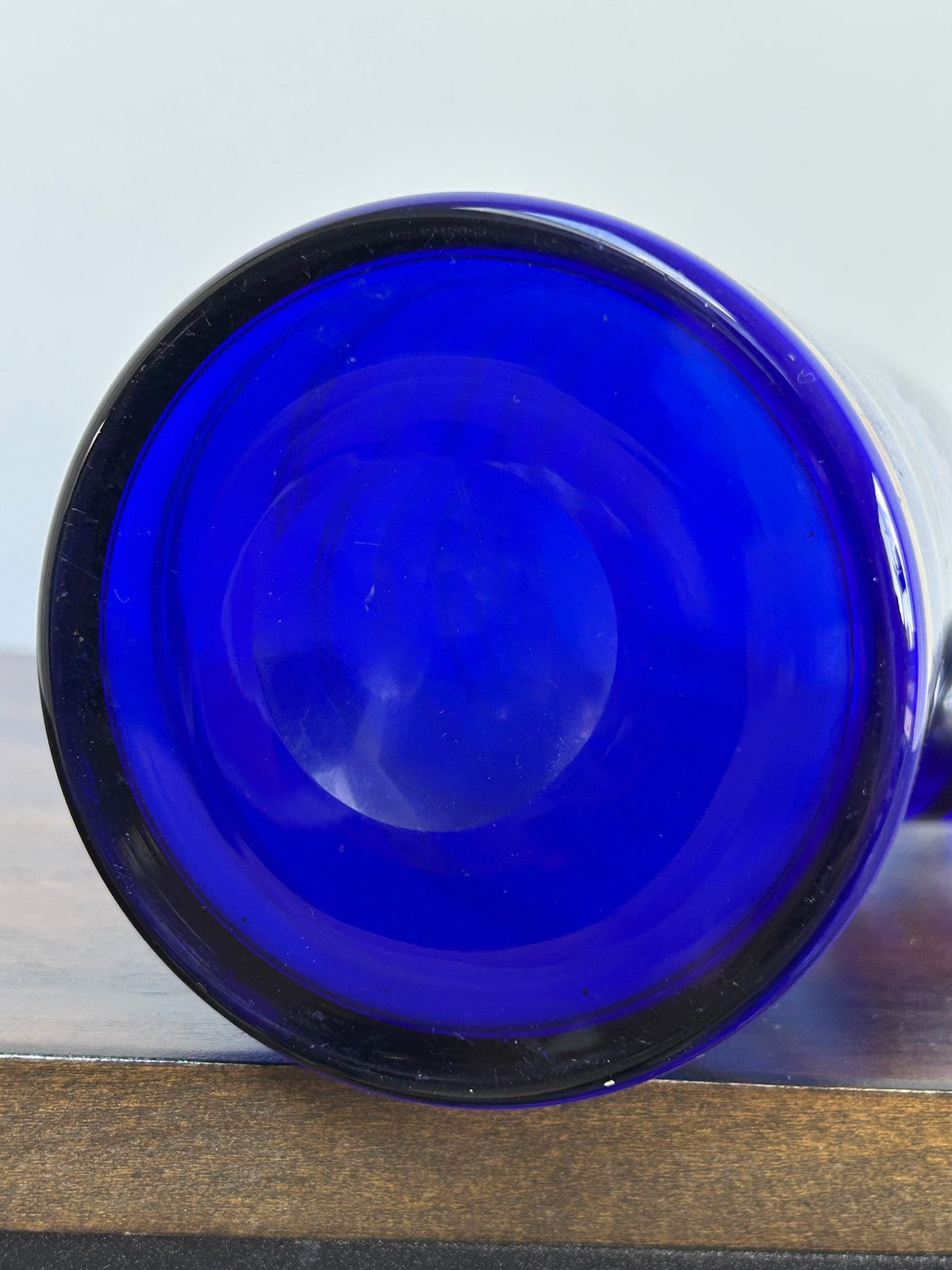 Bohemian Hand Blown Cobalt Blue Glass Jug Gilt Bands6