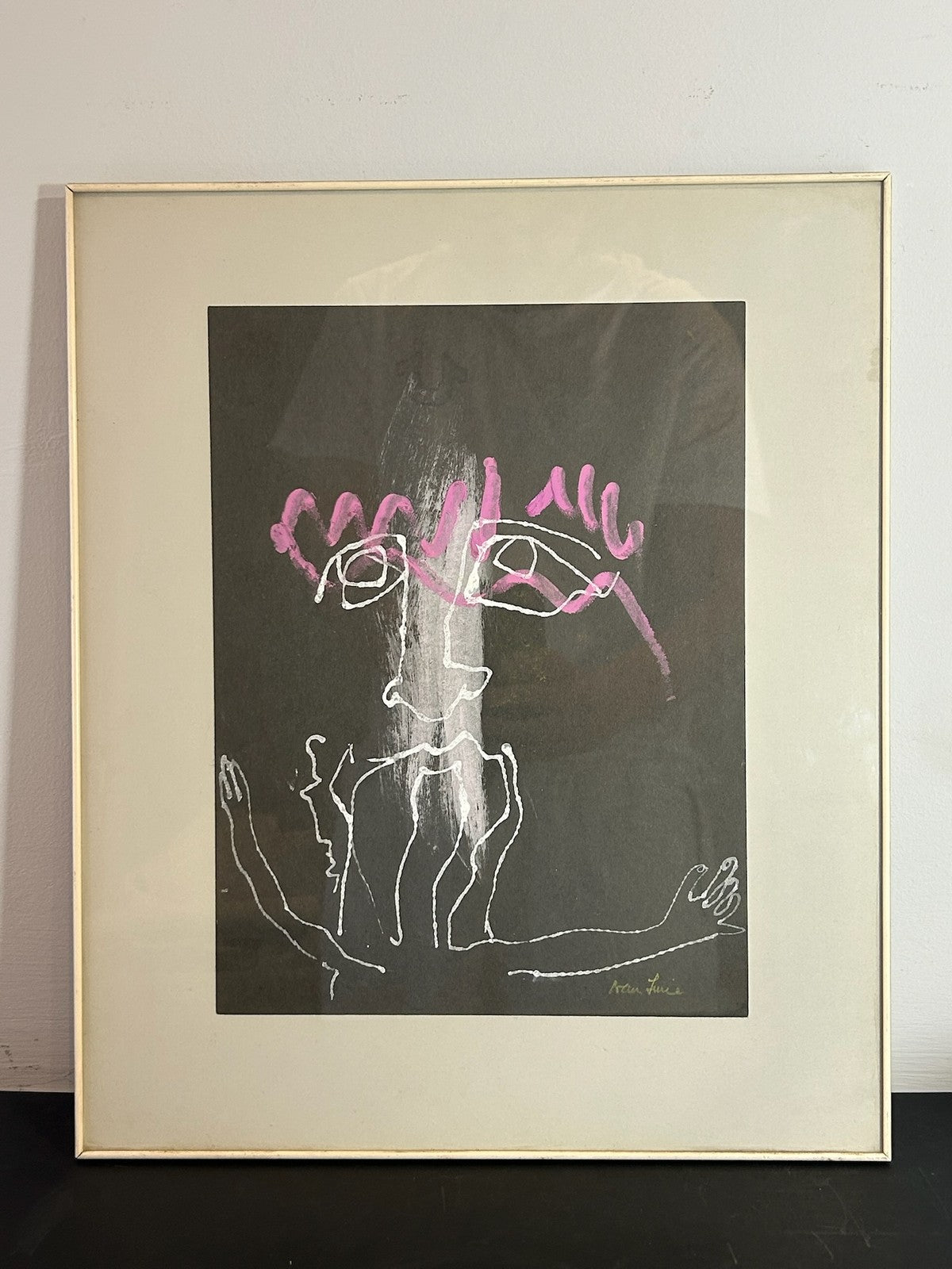 Nan Lurie Original Signed Mixed Media Figure Black Paper Pink White WPA Artist1