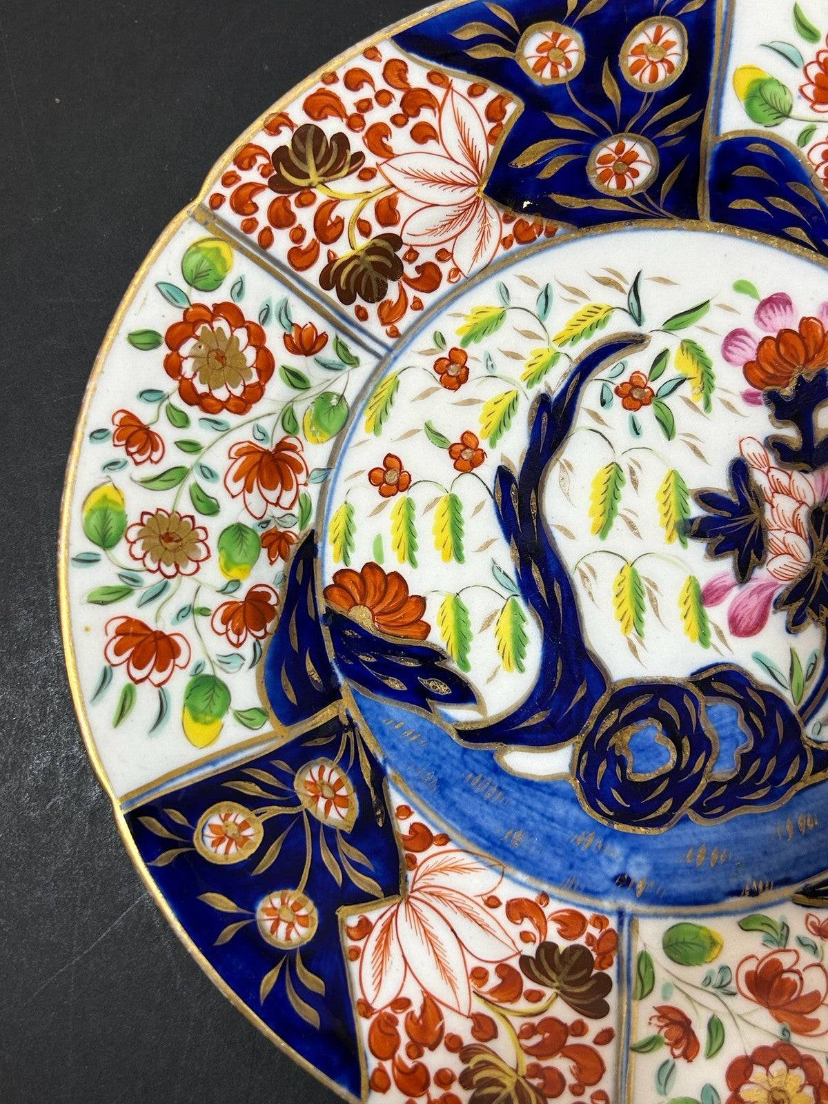 Antique Money Tree Pattern Imari Stone China Plate Blue Seal Mark 21cm1