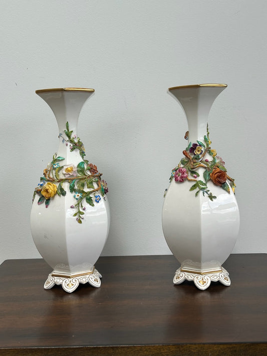 Pair Victorian English Porcelain Hand Painted Vases Possibly Samuel Alcock 24cm0