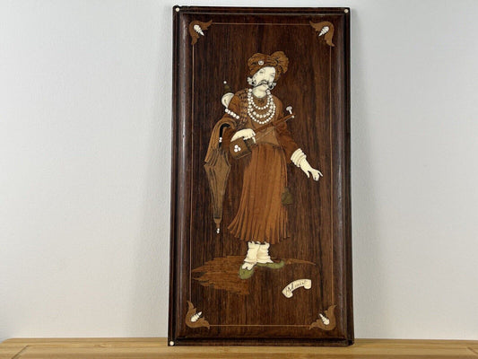 Wood Inlay Marquetry Board Art “Palmist” Antique Wood Work Board