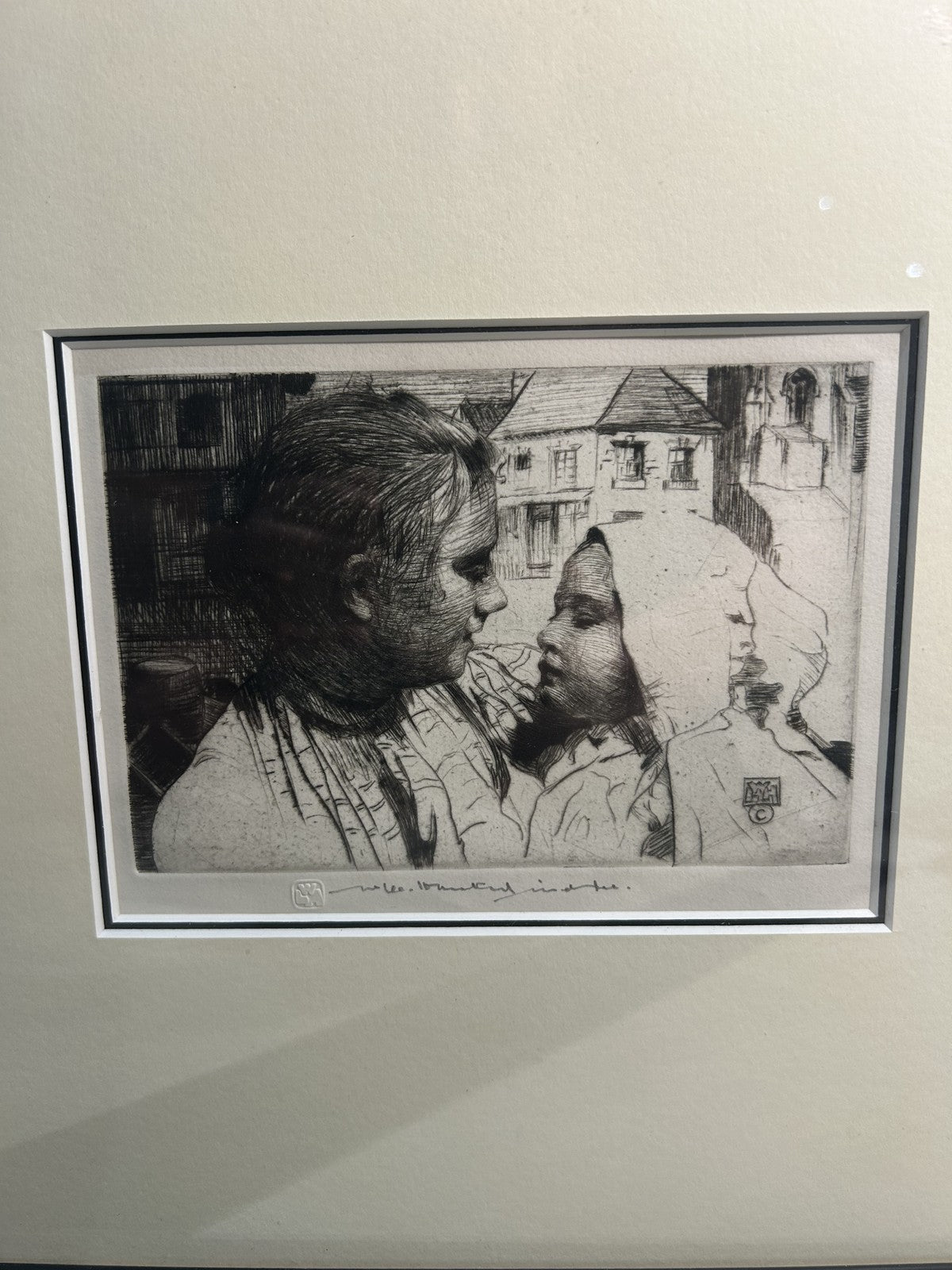 William LeeHankey — Drypoint Etching — Mother & Infant Town Square1