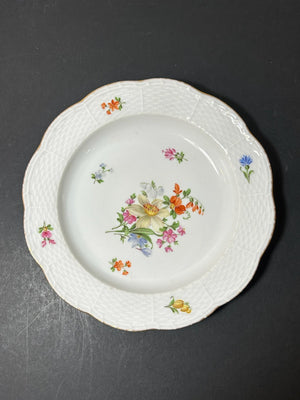 Antique Meissen Porcelain Plate Deutsche Blumen Basketweave Border 19cm A/F