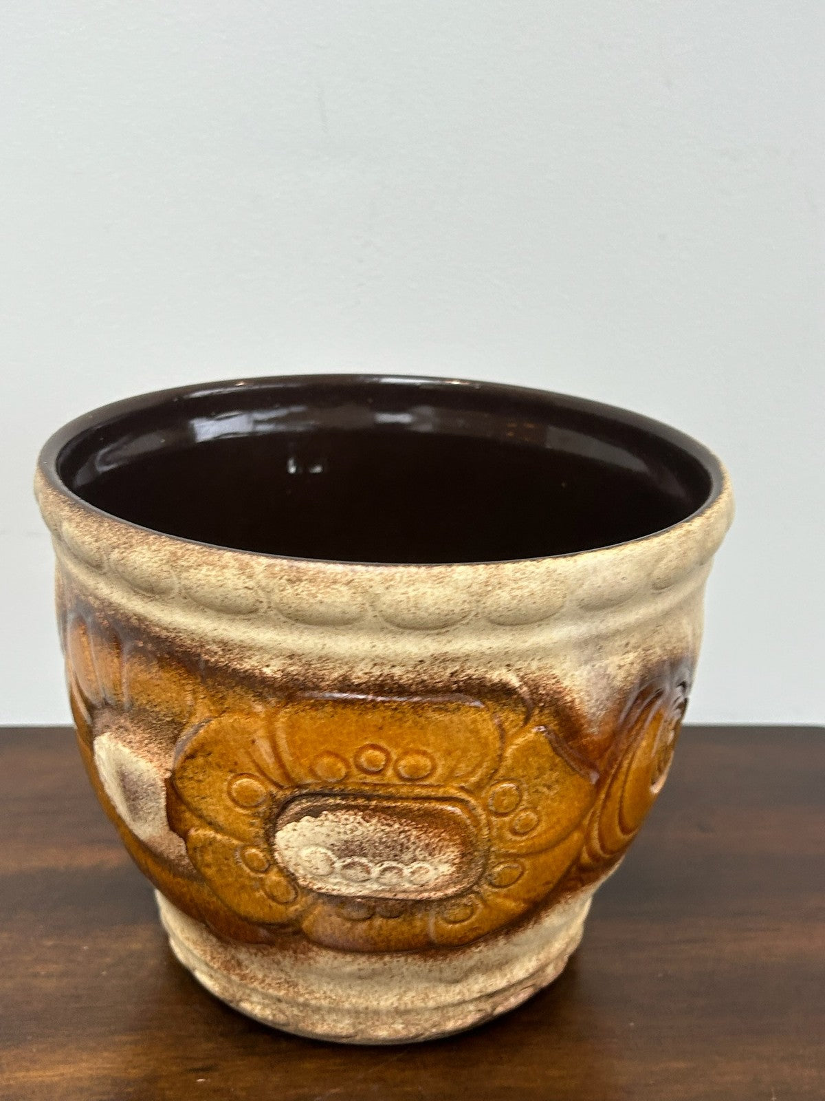 Vintage West German Pottery Planter Mid Century Modern Fat Lava Style 18cm3
