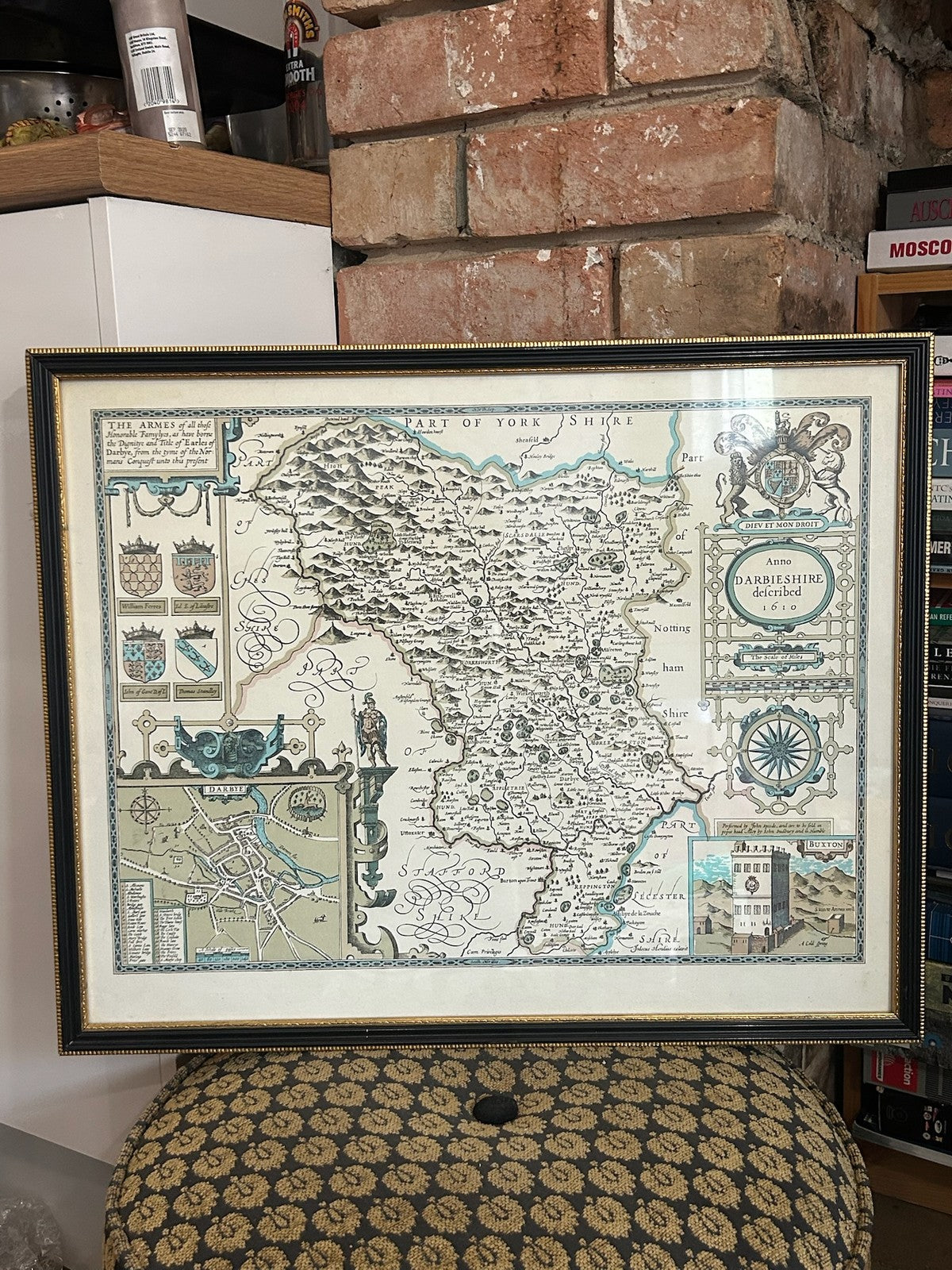 Repro John Speed Darbieshire Described 1610 Derbyshire Map Derby Buxton Framed0
