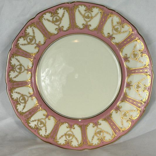 ROYAL DOULTON PINK & RAISED GOLD ENCRUSTED DINNER PLATE c.1921