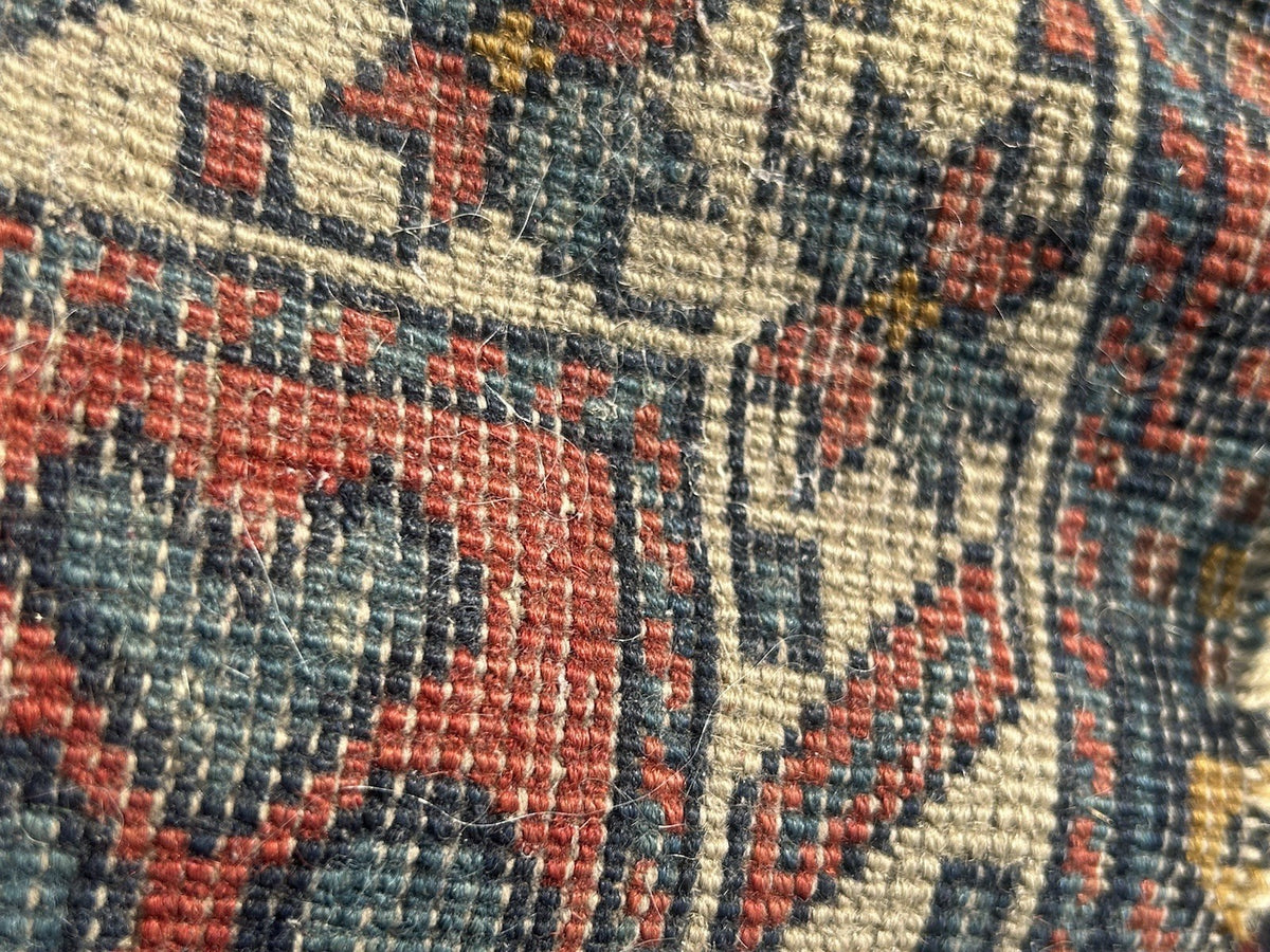 Antique Caucasian Kuba Rug c1900 Blue Lattice Chichi Hand Knotted Wool 127x155cm18