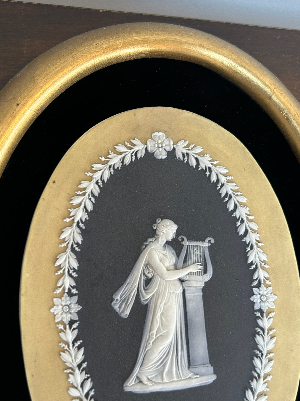 Wedgwood Tricolour Jasperware Framed Oval Plaque Classical Maiden 23x185