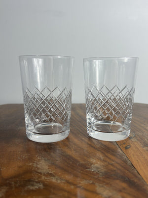 Pair of English Crystal Cut Whisky Glasses – Signed, Vintage Barware
