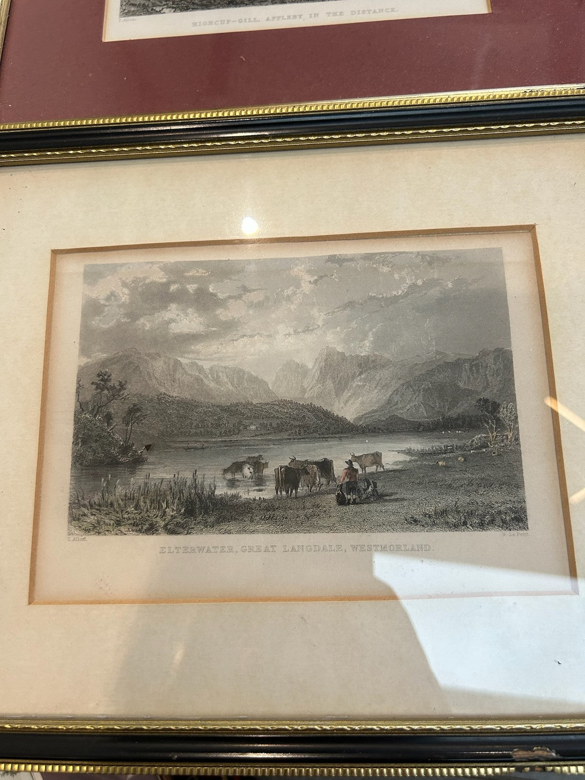 Antique Set 3 T Allom Lake District Steel Engravings Derwent Elterwater Framed1
