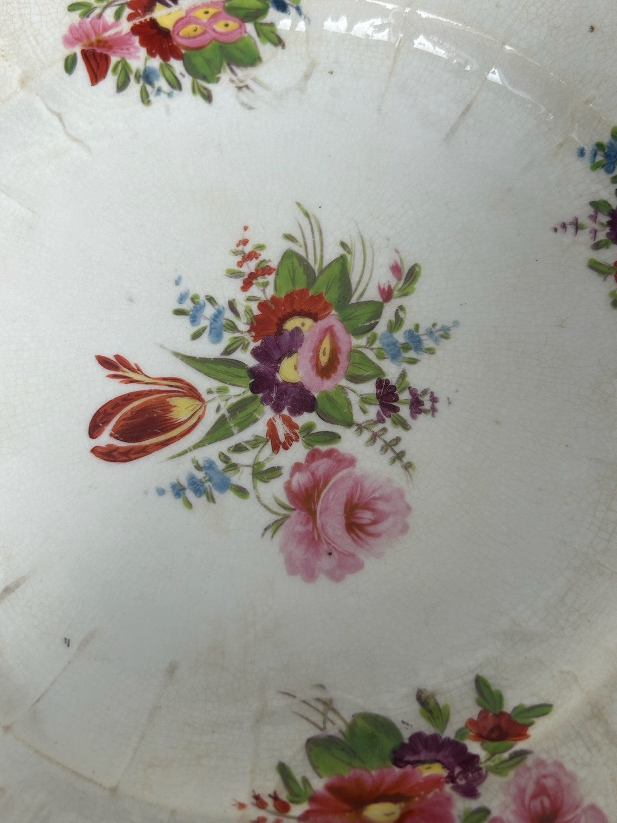 Antique Hand Painted Moulded Rim Dessert Plate Floral Bouquets Tulip3