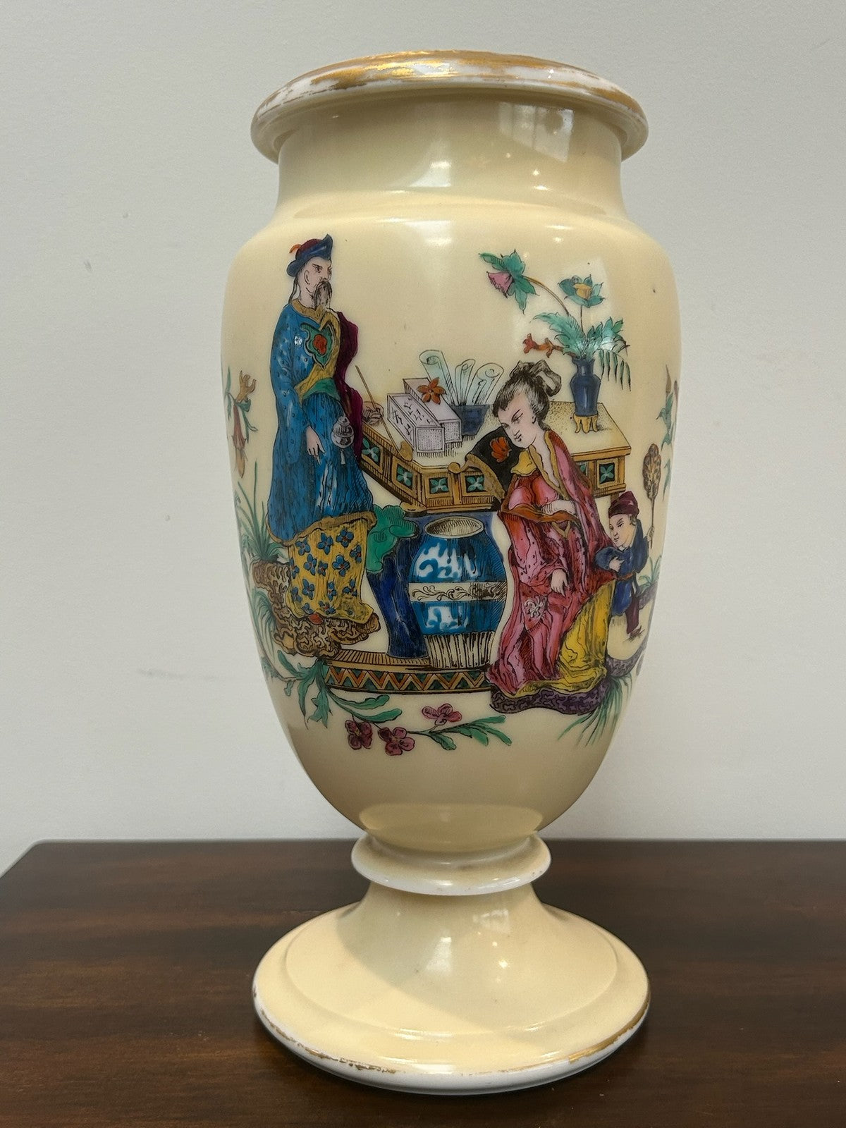 Pair Antique Victorian French Opaline Glass Chinoiserie Vases Hand Enamelled13