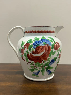 Georgian Pearlware Jug Hand Painted Enamel Red Roses c.1820