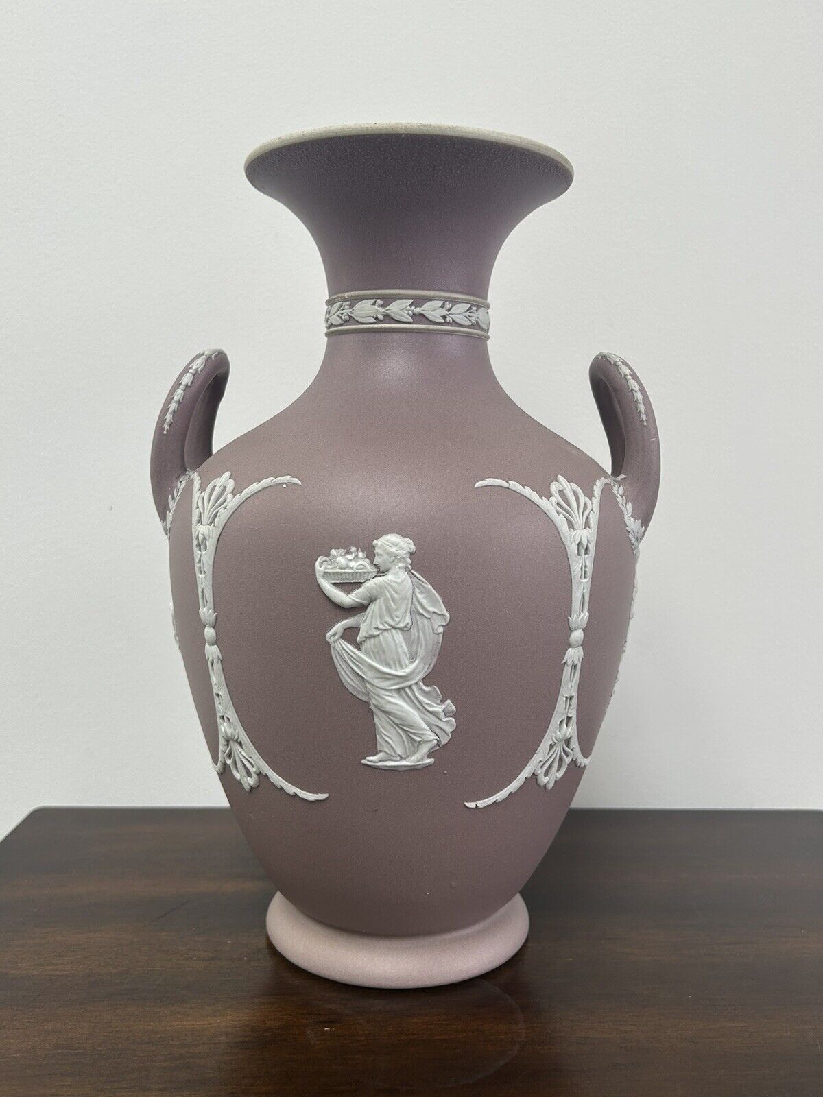 Wedgwood Lilac Jasperware Vase Urn Twin Handle Pink Jasperware Wedgwood