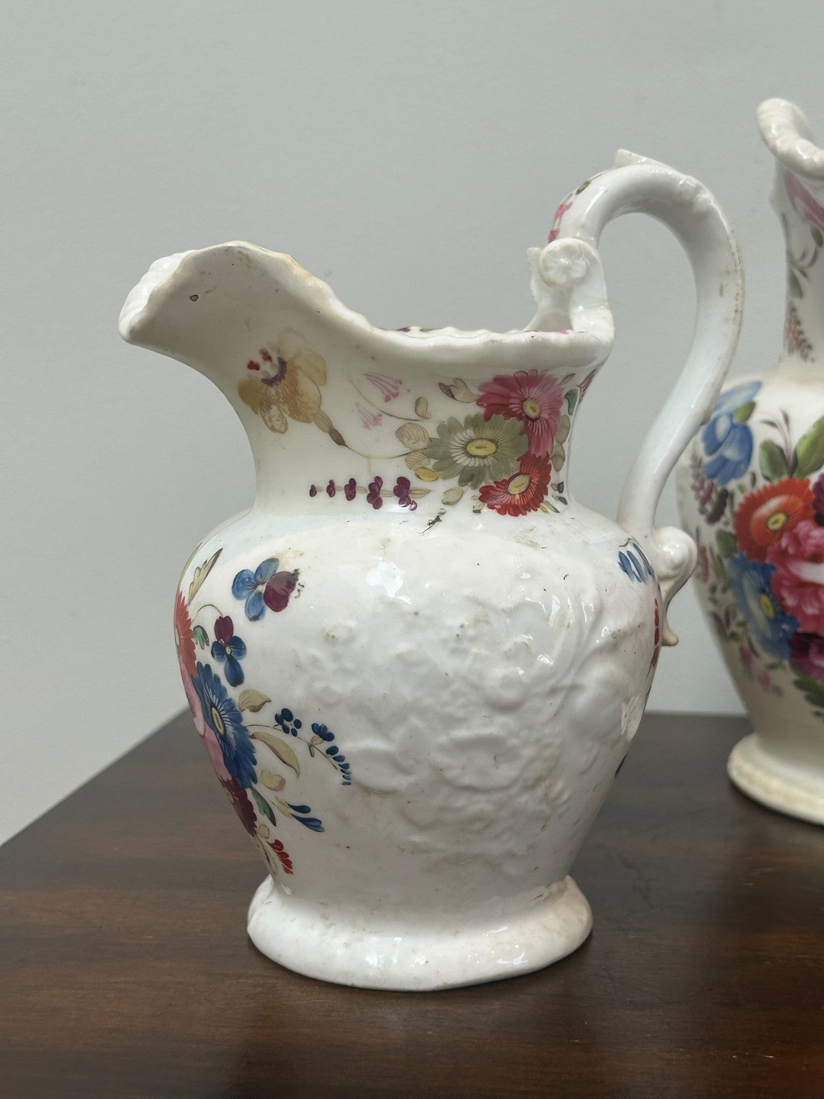 Set of Four Coalport Porcelain Water Jugs c1830 Hand Painted Floral10
