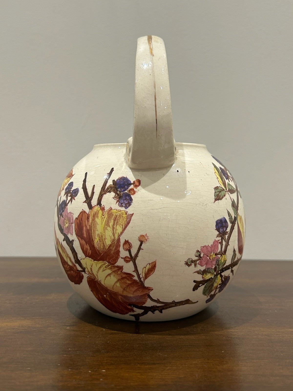 Victorian Aesthetic Movement Teapot Hand Painted Autumn Leaves Berries1