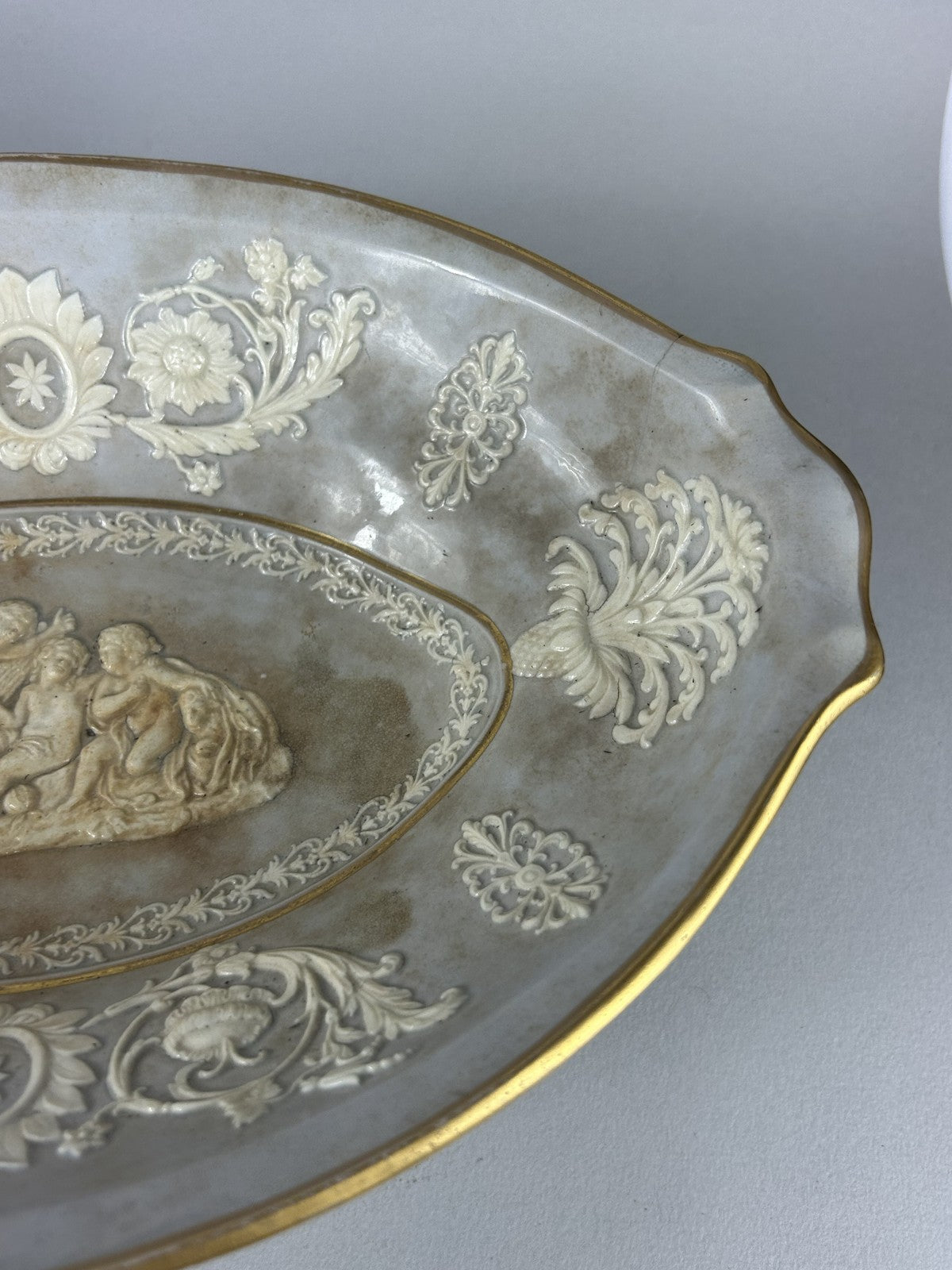 Ridgway 19thC Neoclassical Sprigged Staffordshire Centerpiece Bowl