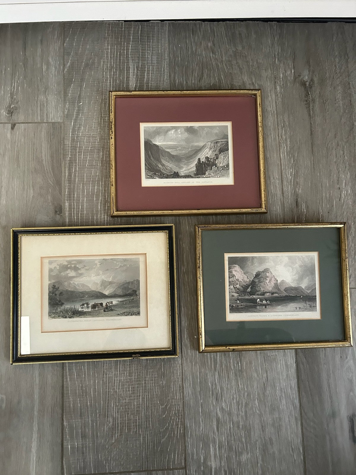 Antique Set 3 T Allom Lake District Steel Engravings Derwent Elterwater Framed3