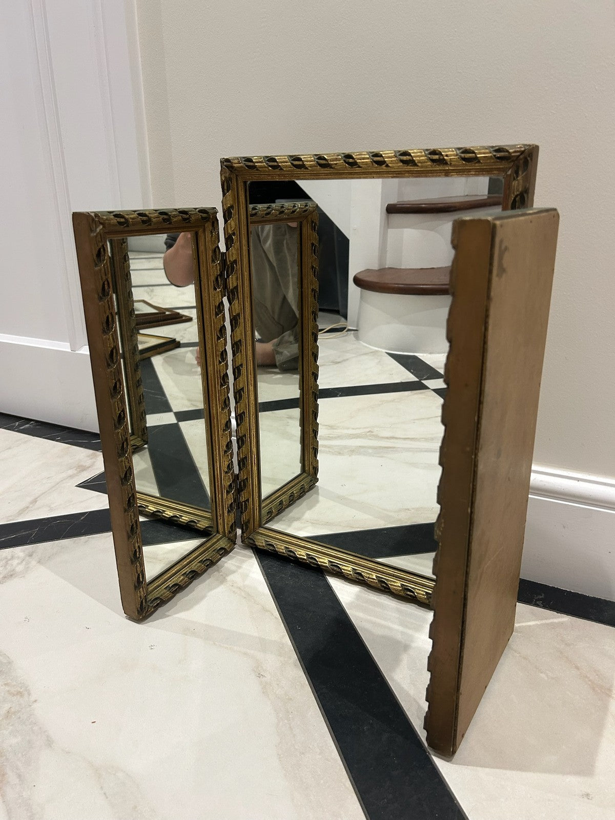 Antique Three Piece Dressing Table Mirror Gold Frame Vintage Vanity 49x70cm9