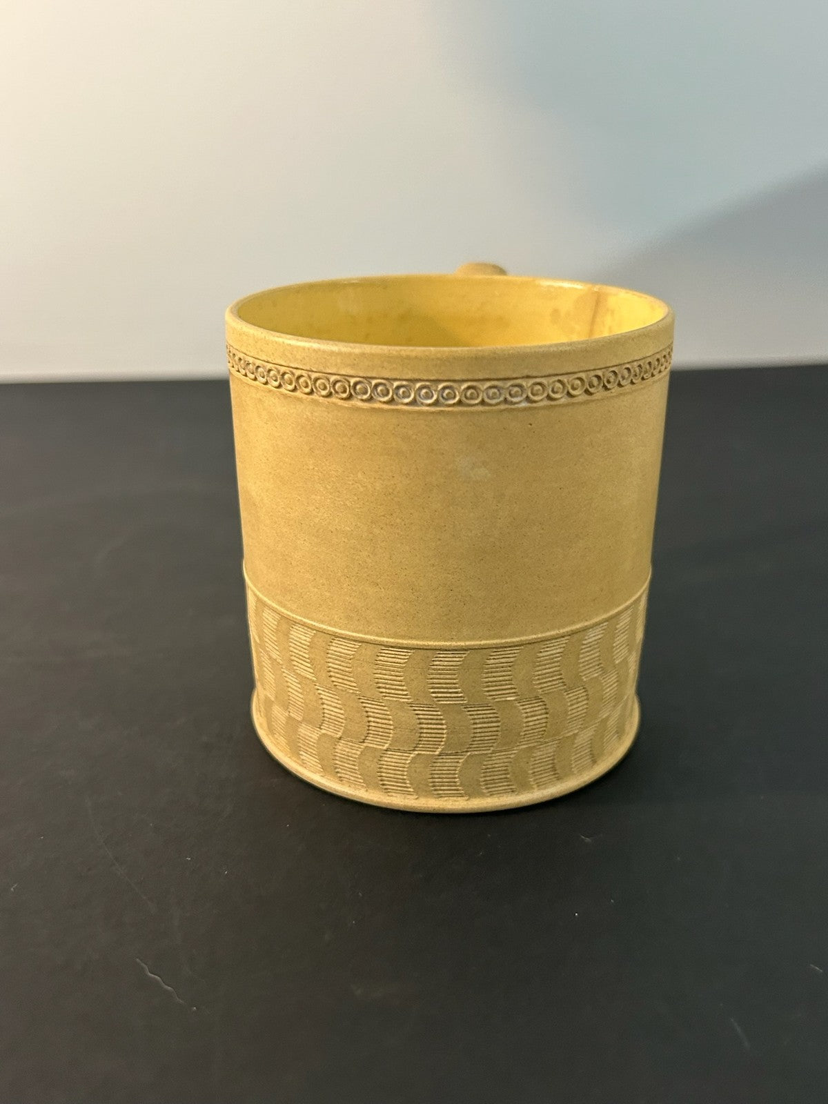 Antique English Caneware Cup c1800 1820 Engine Turned Basketweave 8cm A/F4