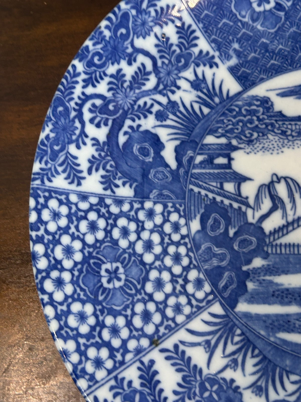 Antique Japanese Blue & White Transfer Printed Plate Landscape2