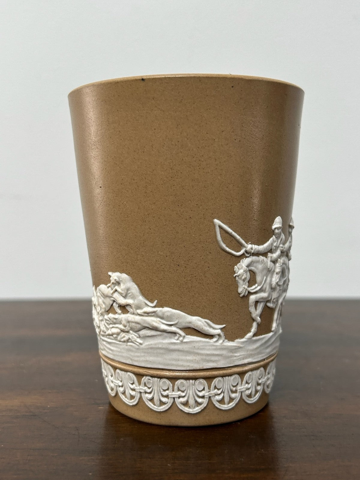 Antique Copeland Stoneware Mug Sprigged Sporting Relief 19thC Drabware3