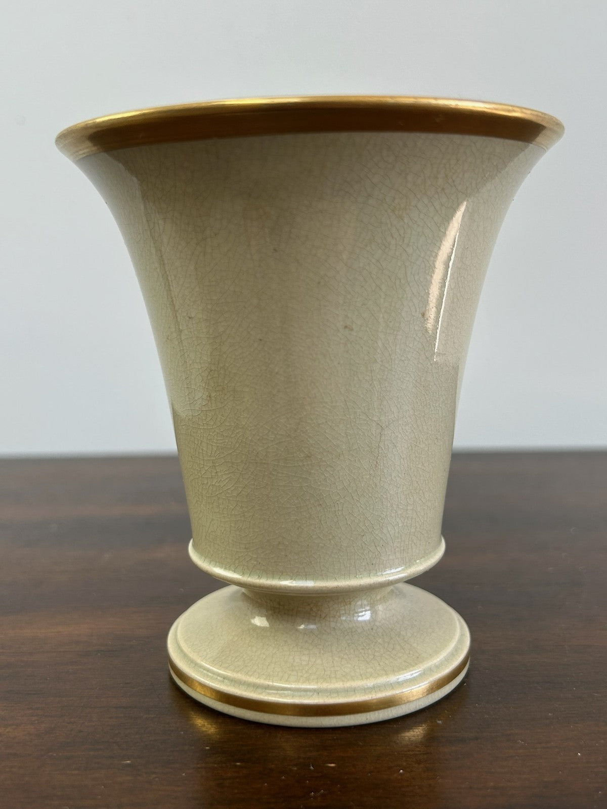 Wedgwood Drabware Cream & Gold Conical Vase Antique English Stoneware1